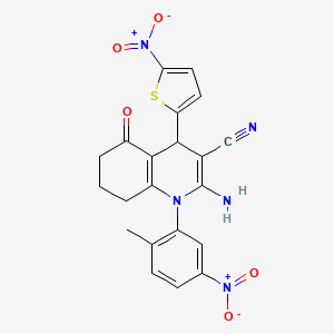 molecular formula C21H17N5O5S B4330113 2-amino-1-(2-methyl-5-nitrophenyl)-4-(5-nitro-2-thienyl)-5-oxo-1,4,5,6,7,8-hexahydroquinoline-3-carbonitrile 