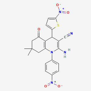 molecular formula C22H19N5O5S B4330116 2-amino-7,7-dimethyl-1-(4-nitrophenyl)-4-(5-nitro-2-thienyl)-5-oxo-1,4,5,6,7,8-hexahydroquinoline-3-carbonitrile 