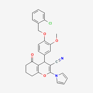molecular formula C28H23ClN2O4 B4330132 4-{4-[(2-chlorobenzyl)oxy]-3-methoxyphenyl}-5-oxo-2-(1H-pyrrol-1-yl)-5,6,7,8-tetrahydro-4H-chromene-3-carbonitrile 