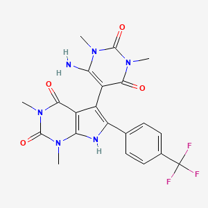 molecular formula C21H19F3N6O4 B4330143 5-(6-amino-1,3-dimethyl-2,4-dioxo-1,2,3,4-tetrahydropyrimidin-5-yl)-1,3-dimethyl-6-[4-(trifluoromethyl)phenyl]-1H-pyrrolo[2,3-d]pyrimidine-2,4(3H,7H)-dione 