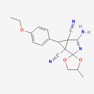 molecular formula C18H18N4O3 B4330159 4-amino-6-(4-ethoxyphenyl)-4'-methylspiro[3-azabicyclo[3.1.0]hex-3-ene-2,2'-[1,3]dioxolane]-1,5-dicarbonitrile 