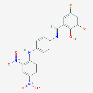 molecular formula C19H12Br2N4O5 B433023 2-{[(4-{2,4-Bisnitroanilino}phenyl)imino]methyl}-4,6-dibromophenol 