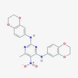 molecular formula C21H19N5O6 B4330232 N,N'-di-2,3-dihydro-1,4-benzodioxin-6-yl-6-methyl-5-nitropyrimidine-2,4-diamine 