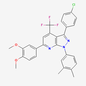 molecular formula C29H23ClF3N3O2 B4330250 3-(4-chlorophenyl)-6-(3,4-dimethoxyphenyl)-1-(3,4-dimethylphenyl)-4-(trifluoromethyl)-1H-pyrazolo[3,4-b]pyridine 
