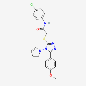 molecular formula C21H18ClN5O2S B4330329 N-(4-chlorophenyl)-2-{[5-(4-methoxyphenyl)-4-(1H-pyrrol-1-yl)-4H-1,2,4-triazol-3-yl]thio}acetamide 