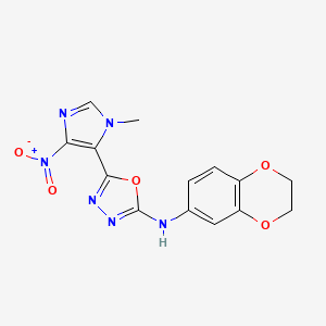 molecular formula C14H12N6O5 B4330331 N-(2,3-dihydro-1,4-benzodioxin-6-yl)-5-(1-methyl-4-nitro-1H-imidazol-5-yl)-1,3,4-oxadiazol-2-amine 