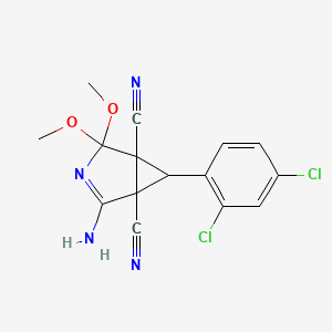 molecular formula C15H12Cl2N4O2 B4330363 2-amino-6-(2,4-dichlorophenyl)-4,4-dimethoxy-3-azabicyclo[3.1.0]hex-2-ene-1,5-dicarbonitrile 