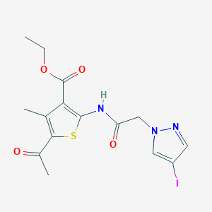 molecular formula C15H16IN3O4S B4330378 ethyl 5-acetyl-2-{[(4-iodo-1H-pyrazol-1-yl)acetyl]amino}-4-methylthiophene-3-carboxylate 