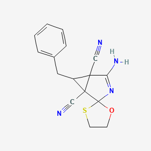 molecular formula C16H14N4OS B4330400 4-amino-6-benzylspiro[3-azabicyclo[3.1.0]hex-3-ene-2,2'-[1,3]oxathiolane]-1,5-dicarbonitrile 
