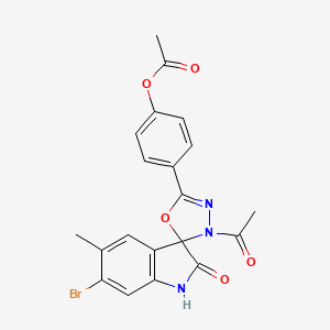 molecular formula C20H16BrN3O5 B4330423 4-(3'-acetyl-6-bromo-5-methyl-2-oxo-1,2-dihydro-3'H-spiro[indole-3,2'-[1,3,4]oxadiazol]-5'-yl)phenyl acetate 
