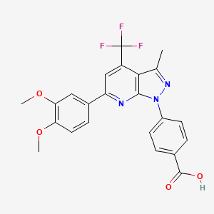molecular formula C23H18F3N3O4 B4330432 4-[6-(3,4-dimethoxyphenyl)-3-methyl-4-(trifluoromethyl)-1H-pyrazolo[3,4-b]pyridin-1-yl]benzoic acid 