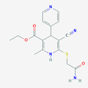 molecular formula C17H18N4O3S B433047 Ethyl 6-(2-amino-2-oxoethyl)sulfanyl-5-cyano-2-methyl-4-pyridin-4-yl-1,4-dihydropyridine-3-carboxylate CAS No. 111853-35-1