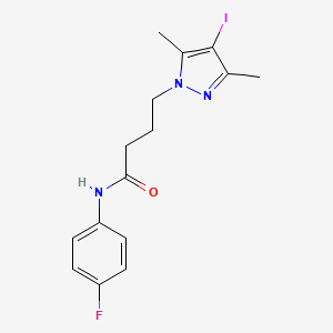 molecular formula C15H17FIN3O B4330473 N-(4-fluorophenyl)-4-(4-iodo-3,5-dimethyl-1H-pyrazol-1-yl)butanamide 