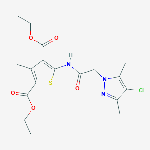 molecular formula C18H22ClN3O5S B4330486 diethyl 5-{[(4-chloro-3,5-dimethyl-1H-pyrazol-1-yl)acetyl]amino}-3-methylthiophene-2,4-dicarboxylate 