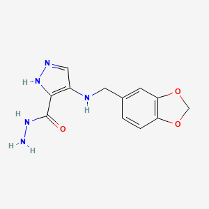 molecular formula C12H13N5O3 B4330526 4-[(1,3-benzodioxol-5-ylmethyl)amino]-1H-pyrazole-5-carbohydrazide 
