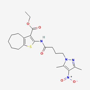 molecular formula C21H28N4O5S B4330535 ethyl 2-{[4-(3,5-dimethyl-4-nitro-1H-pyrazol-1-yl)butanoyl]amino}-5,6,7,8-tetrahydro-4H-cyclohepta[b]thiophene-3-carboxylate 