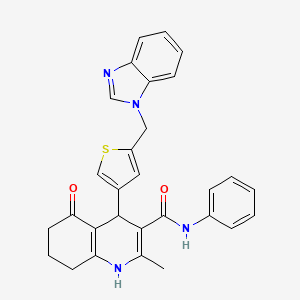 molecular formula C29H26N4O2S B4330550 4-[5-(1H-benzimidazol-1-ylmethyl)-3-thienyl]-2-methyl-5-oxo-N-phenyl-1,4,5,6,7,8-hexahydroquinoline-3-carboxamide 