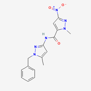 molecular formula C16H16N6O3 B4330564 N-(1-benzyl-5-methyl-1H-pyrazol-3-yl)-1-methyl-3-nitro-1H-pyrazole-5-carboxamide 