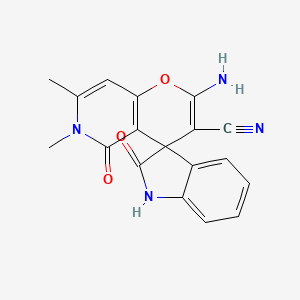 molecular formula C18H14N4O3 B4330682 2'-amino-6',7'-dimethyl-2,5'-dioxo-1,2,5',6'-tetrahydrospiro[indole-3,4'-pyrano[3,2-c]pyridine]-3'-carbonitrile 