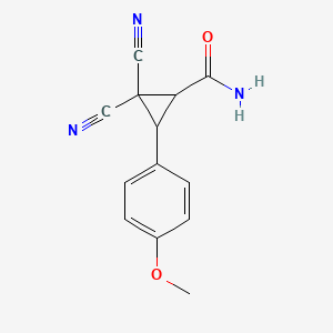 molecular formula C13H11N3O2 B4330700 2,2-dicyano-3-(4-methoxyphenyl)cyclopropanecarboxamide 