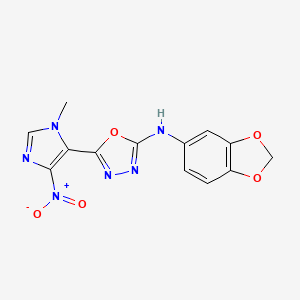 molecular formula C13H10N6O5 B4330703 N-1,3-benzodioxol-5-yl-5-(1-methyl-4-nitro-1H-imidazol-5-yl)-1,3,4-oxadiazol-2-amine 