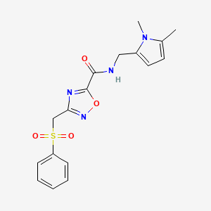molecular formula C17H18N4O4S B4330923 N-[(1,5-dimethyl-1H-pyrrol-2-yl)methyl]-3-[(phenylsulfonyl)methyl]-1,2,4-oxadiazole-5-carboxamide 