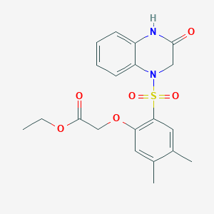 molecular formula C20H22N2O6S B4330944 ethyl {4,5-dimethyl-2-[(3-oxo-3,4-dihydroquinoxalin-1(2H)-yl)sulfonyl]phenoxy}acetate 