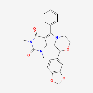 molecular formula C24H21N3O5 B4330988 10-(1,3-benzodioxol-5-yl)-1,3-dimethyl-5-phenyl-1,7,8,10-tetrahydro-2H-pyrimido[4',5':3,4]pyrrolo[2,1-c][1,4]oxazine-2,4(3H)-dione 