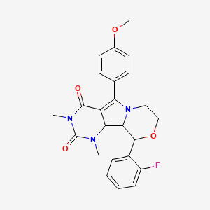 molecular formula C24H22FN3O4 B4330993 10-(2-fluorophenyl)-5-(4-methoxyphenyl)-1,3-dimethyl-1,7,8,10-tetrahydro-2H-pyrimido[4',5':3,4]pyrrolo[2,1-c][1,4]oxazine-2,4(3H)-dione 