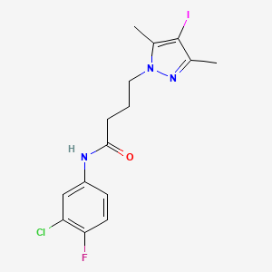 molecular formula C15H16ClFIN3O B4331049 N-(3-chloro-4-fluorophenyl)-4-(4-iodo-3,5-dimethyl-1H-pyrazol-1-yl)butanamide 