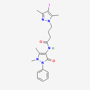 molecular formula C20H24IN5O2 B4331054 N-(1,5-dimethyl-3-oxo-2-phenyl-2,3-dihydro-1H-pyrazol-4-yl)-4-(4-iodo-3,5-dimethyl-1H-pyrazol-1-yl)butanamide 