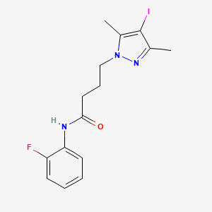 molecular formula C15H17FIN3O B4331104 N-(2-fluorophenyl)-4-(4-iodo-3,5-dimethyl-1H-pyrazol-1-yl)butanamide 