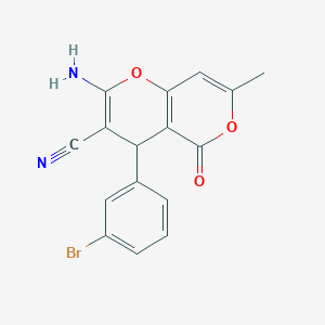 molecular formula C16H11BrN2O3 B433114 2-氨基-4-(3-溴苯基)-7-甲基-5-氧代-4H,5H-吡喃并[4,3-b]吡喃-3-碳腈 CAS No. 331950-32-4