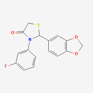 molecular formula C16H12FNO3S B4331219 2-(1,3-benzodioxol-5-yl)-3-(3-fluorophenyl)-1,3-thiazolidin-4-one 