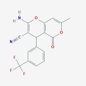 molecular formula C17H11F3N2O3 B433123 2-amino-7-methyl-5-oxo-4-[3-(trifluoromethyl)phenyl]-4H,5H-pyrano[4,3-b]pyran-3-carbonitrile CAS No. 331951-15-6