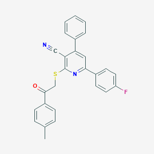 molecular formula C27H19FN2OS B433124 6-(4-Fluorophenyl)-2-{[2-(4-methylphenyl)-2-oxoethyl]sulfanyl}-4-phenylnicotinonitrile CAS No. 340808-12-0