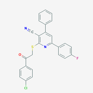molecular formula C26H16ClFN2OS B433130 2-{[2-(4-Chlorophenyl)-2-oxoethyl]sulfanyl}-6-(4-fluorophenyl)-4-phenylnicotinonitrile CAS No. 340808-23-3