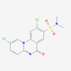 molecular formula C14H11Cl2N3O3S B4331302 2,9-dichloro-N,N-dimethyl-6-oxo-6H-pyrido[1,2-a]quinazoline-8-sulfonamide 