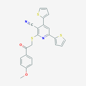 molecular formula C23H16N2O2S3 B433133 2-{[2-(4-Methoxyphenyl)-2-oxoethyl]sulfanyl}-4,6-di(2-thienyl)nicotinonitrile CAS No. 330182-08-6
