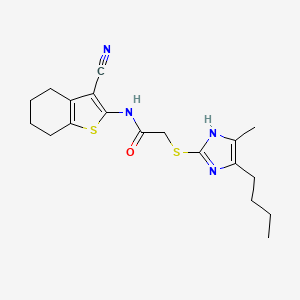 molecular formula C19H24N4OS2 B4331349 2-[(5-butyl-4-methyl-1H-imidazol-2-yl)thio]-N-(3-cyano-4,5,6,7-tetrahydro-1-benzothien-2-yl)acetamide 