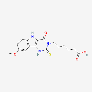 6-(8-methoxy-4-oxo-2-thioxo-1,2,4,5-tetrahydro-3H-pyrimido[5,4-b]indol-3-yl)hexanoic acid