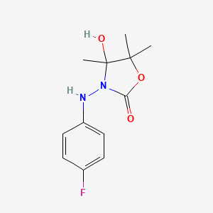 molecular formula C12H15FN2O3 B4331380 3-[(4-fluorophenyl)amino]-4-hydroxy-4,5,5-trimethyl-1,3-oxazolidin-2-one 