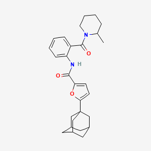 molecular formula C28H34N2O3 B4331473 5-(1-adamantyl)-N-{2-[(2-methylpiperidin-1-yl)carbonyl]phenyl}-2-furamide 