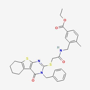 molecular formula C30H31N3O4S2 B4331499 ethyl 3-[({[(3-benzyl-4-oxo-3,4,5,6,7,8-hexahydro[1]benzothieno[2,3-d]pyrimidin-2-yl)thio]acetyl}amino)methyl]-4-methylbenzoate 