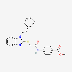 molecular formula C25H23N3O3S B4331584 methyl 4-[({[1-(2-phenylethyl)-1H-benzimidazol-2-yl]thio}acetyl)amino]benzoate 