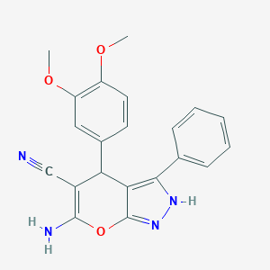 molecular formula C21H18N4O3 B433160 6-Amino-4-(3,4-dimethoxyphenyl)-3-phenyl-1,4-dihydropyrano[2,3-c]pyrazole-5-carbonitrile CAS No. 315246-25-4