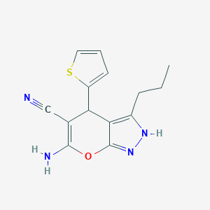 molecular formula C14H14N4OS B433161 6-Amino-3-propyl-4-(2-thienyl)-1,4-dihydropyrano[2,3-c]pyrazole-5-carbonitrile CAS No. 316360-38-0