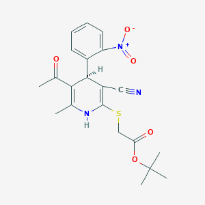 molecular formula C21H23N3O5S B433177 tert-butyl 2-[[(4R)-5-acetyl-3-cyano-6-methyl-4-(2-nitrophenyl)-1,4-dihydropyridin-2-yl]sulfanyl]acetate CAS No. 293320-00-0