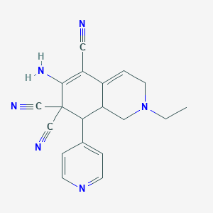 molecular formula C19H18N6 B433179 6-amino-2-ethyl-8-(4-pyridinyl)-2,3,8,8a-tetrahydro-5,7,7(1H)-isoquinolinetricarbonitrile CAS No. 439127-86-3