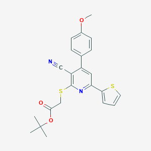 molecular formula C23H22N2O3S2 B433180 1,1-Dimethylethyl ({3-cyano-4-[4-(methyloxy)phenyl]-6-thien-2-ylpyridin-2-yl}sulfanyl)acetate CAS No. 445222-08-2